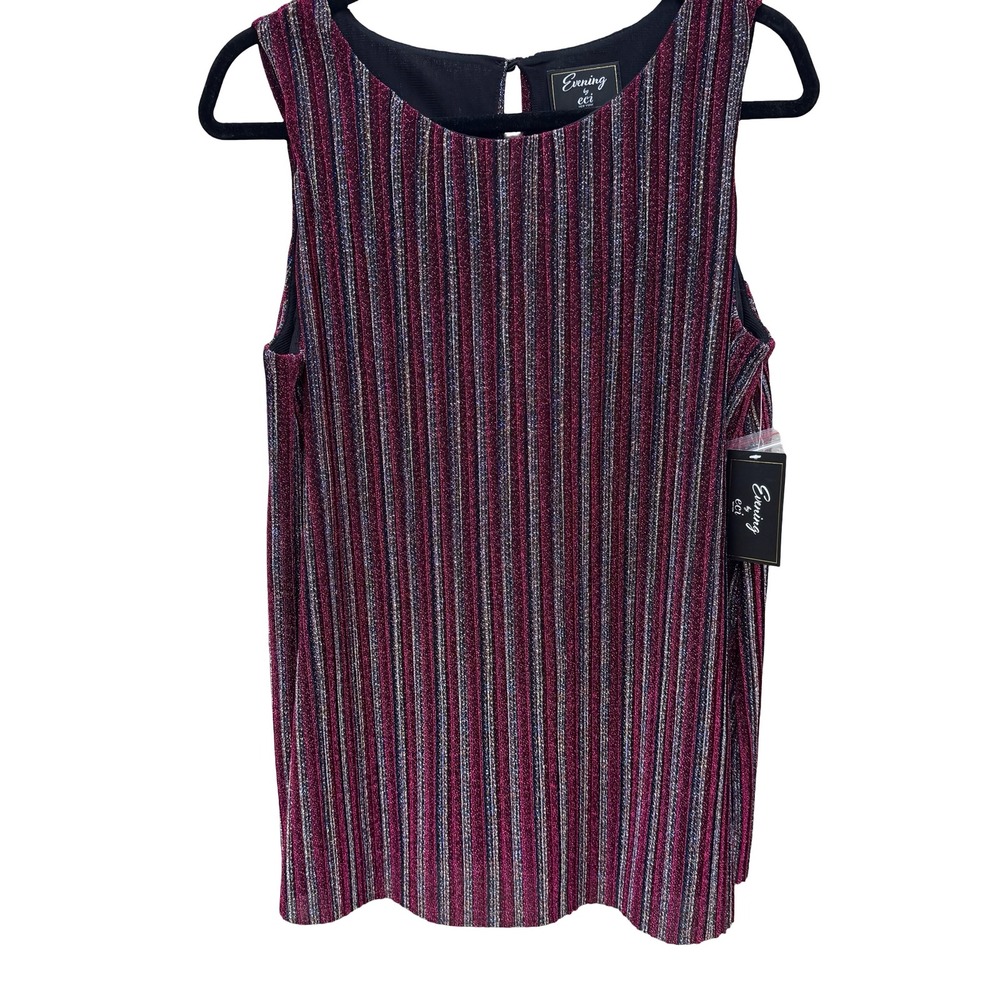 Evening by ECI Womens Large Magenta Metallic Striped Pleated Sleeveless Top NWT‎